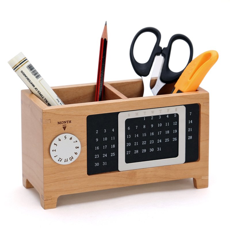 🗓️ Wood Perpetual Calendar Storage Box | Maple Wood Organizer with Built-In Calendar