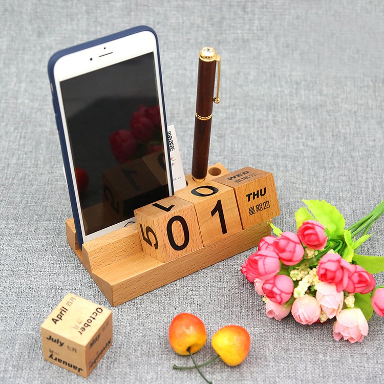📅 Wood Blocks Calendar | Rustic Charm & Functionality for Home & Office | Ideal for Organizing & Decoration | Includes English & Chinese Characters | Compact Size