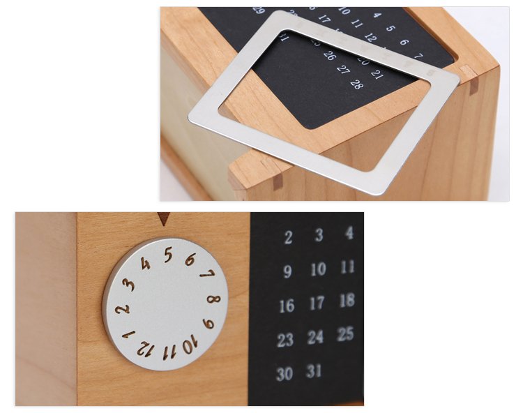 🗓️ Wood Perpetual Calendar Storage Box | Maple Wood Organizer with Built-In Calendar