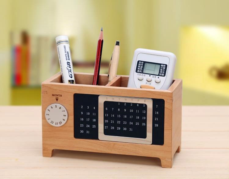 🗓️ Wood Perpetual Calendar Storage Box | Maple Wood Organizer with Built-In Calendar