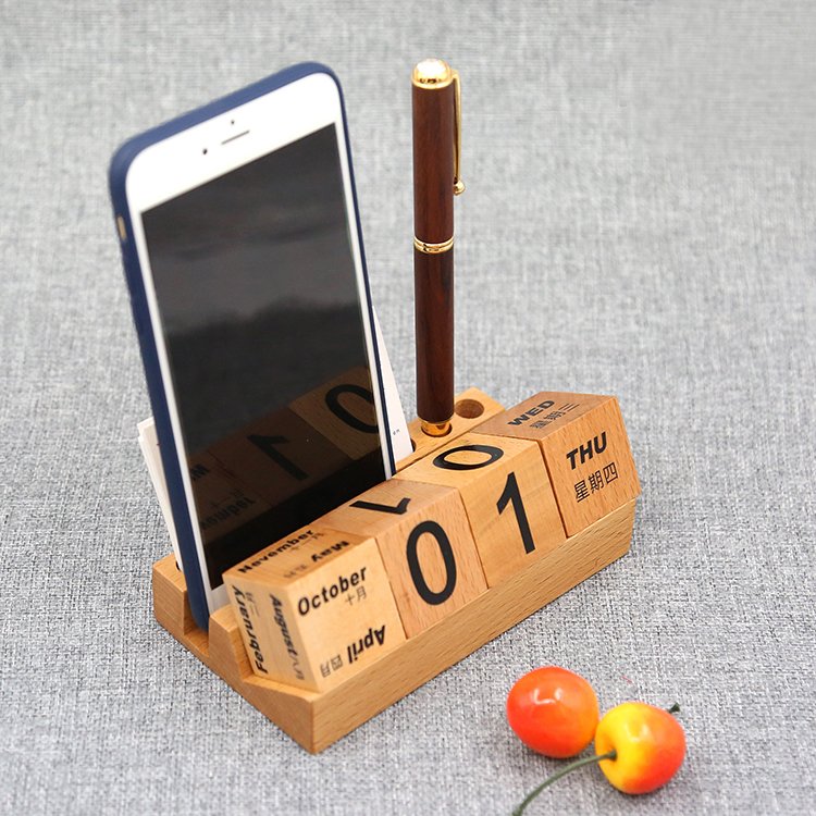 📅 Wood Blocks Calendar | Rustic Charm & Functionality for Home & Office | Ideal for Organizing & Decoration | Includes English & Chinese Characters | Compact Size