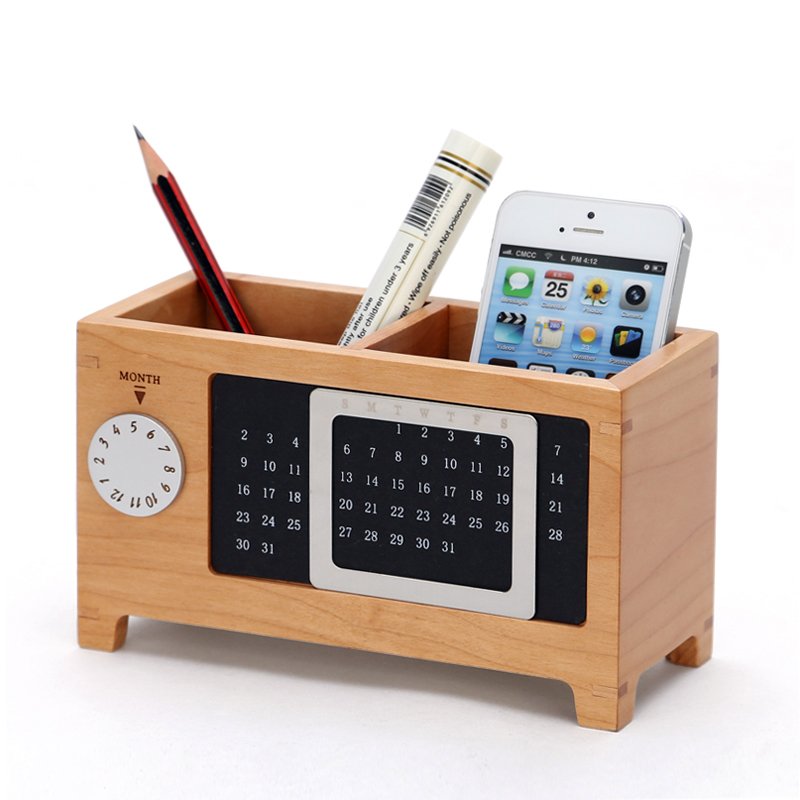 🗓️ Wood Perpetual Calendar Storage Box | Maple Wood Organizer with Built-In Calendar