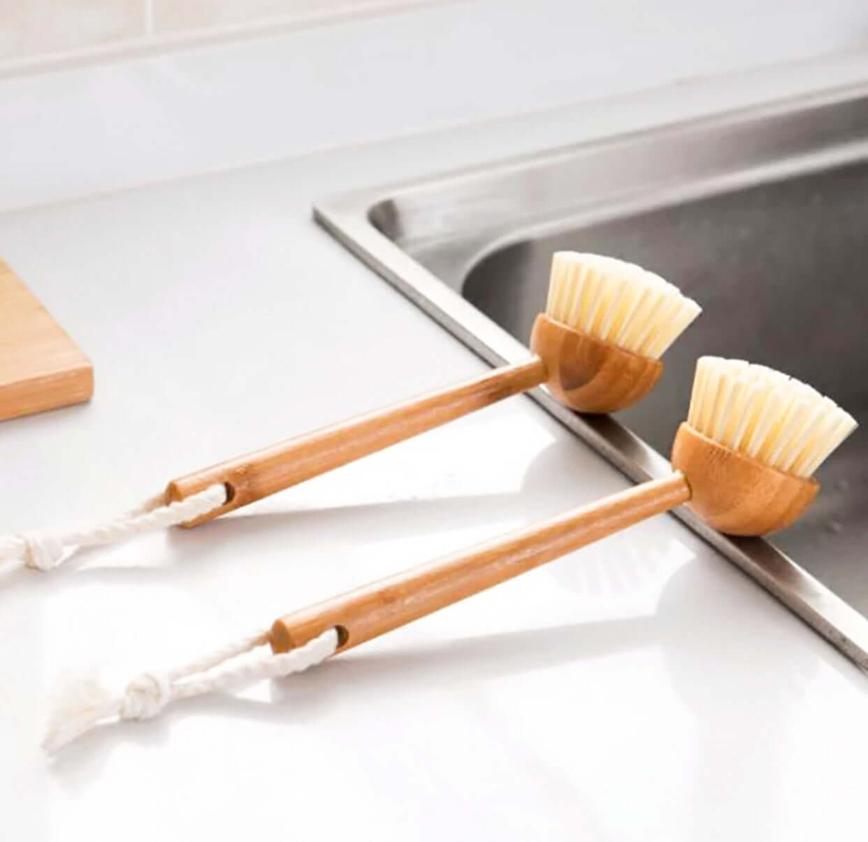 Eco Bamboo Sisal Dish Brush set, biodegradable kitchen cleaning tools, plastic-free and eco-friendly.