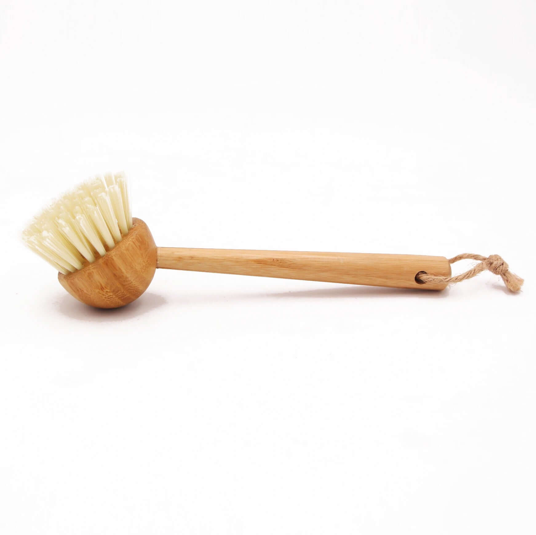 Eco bamboo sisal dish brush with natural fibers, plastic-free and biodegradable kitchen cleaning tool.