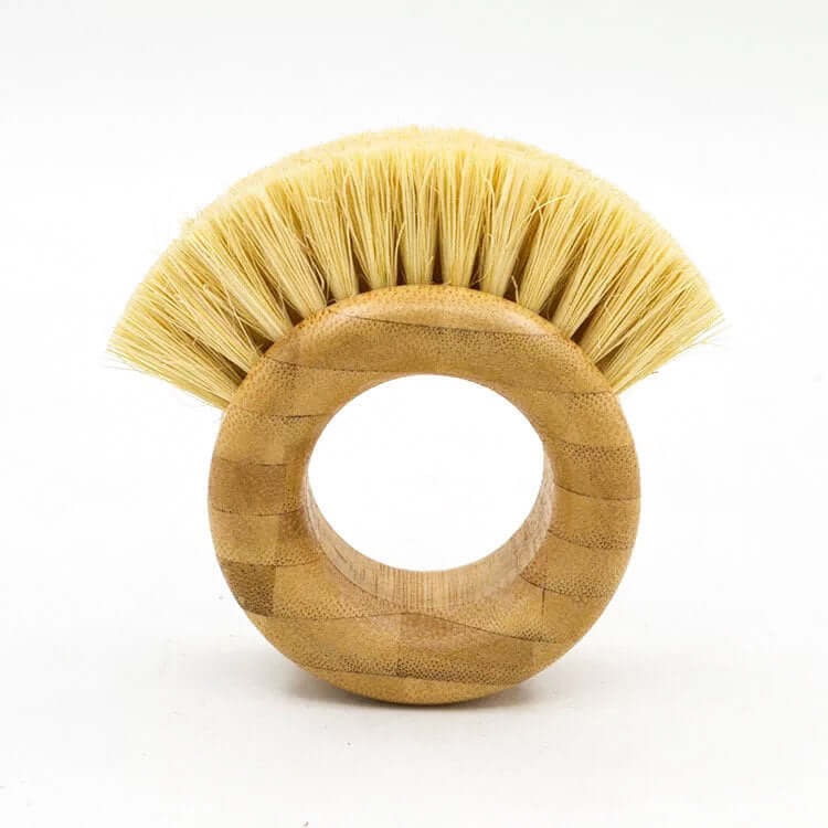Bamboo sisal kitchen ring brush for eco-friendly veggie cleaning and zero waste.
