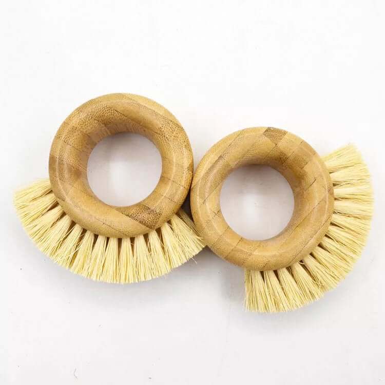 Bamboo sisal kitchen ring brushes for sustainable vegetable cleaning, eco-friendly and compostable.