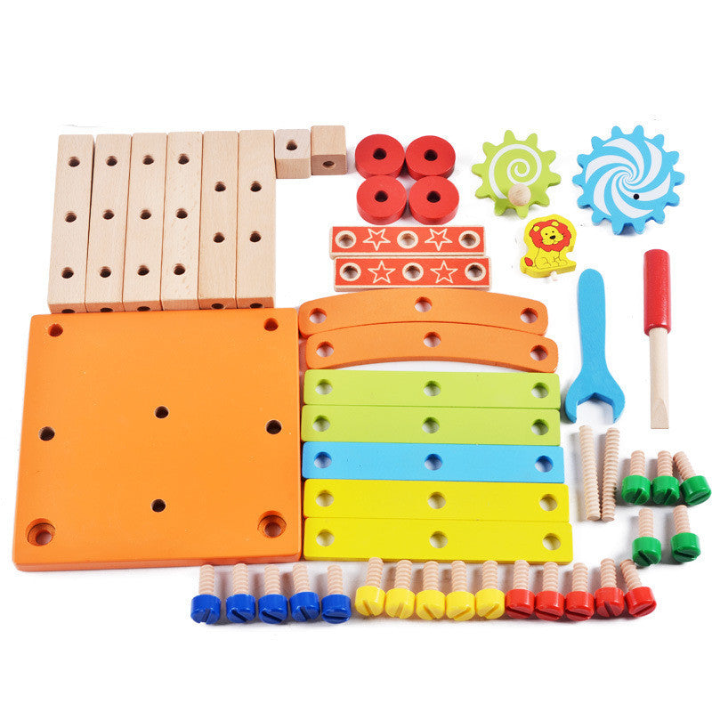 Colorful wooden building block set for children, promoting creativity and safe play.