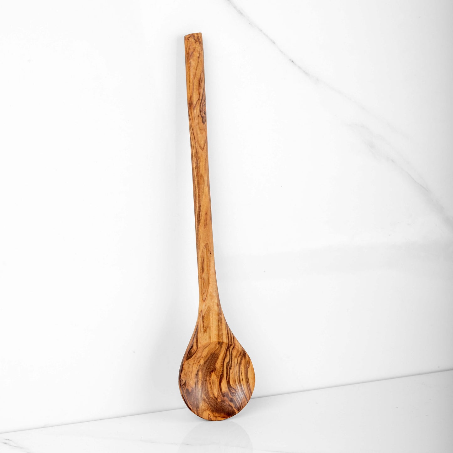 Handmade olive wood stirring spoon, 11.8 inches, eco-friendly kitchen tool for mixing and stirring recipes.