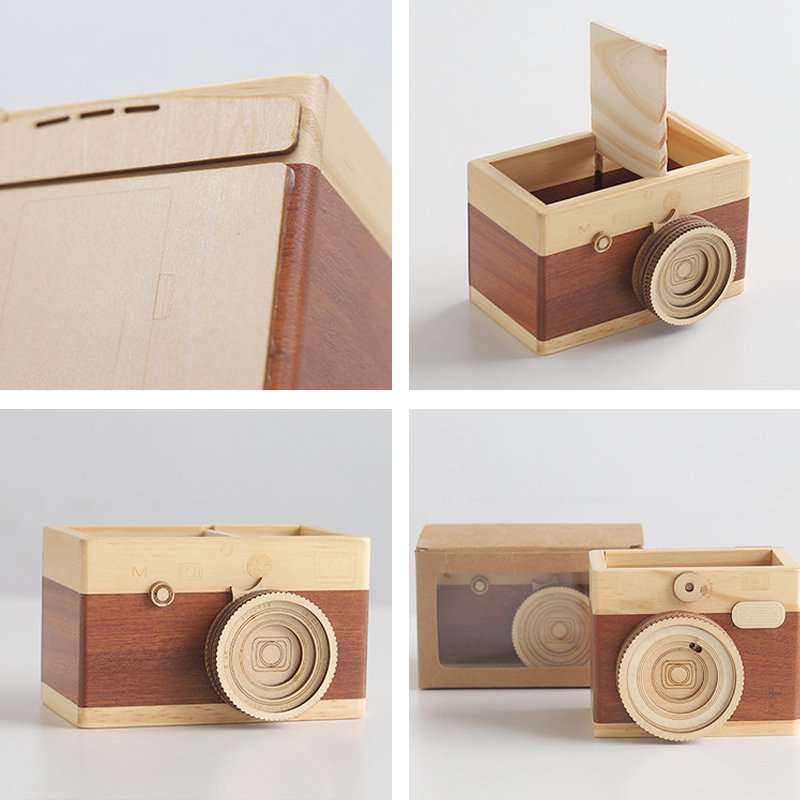 Wood Camera Pen Container | Eco-Friendly & Stylish Desk Organizer 📸✍️