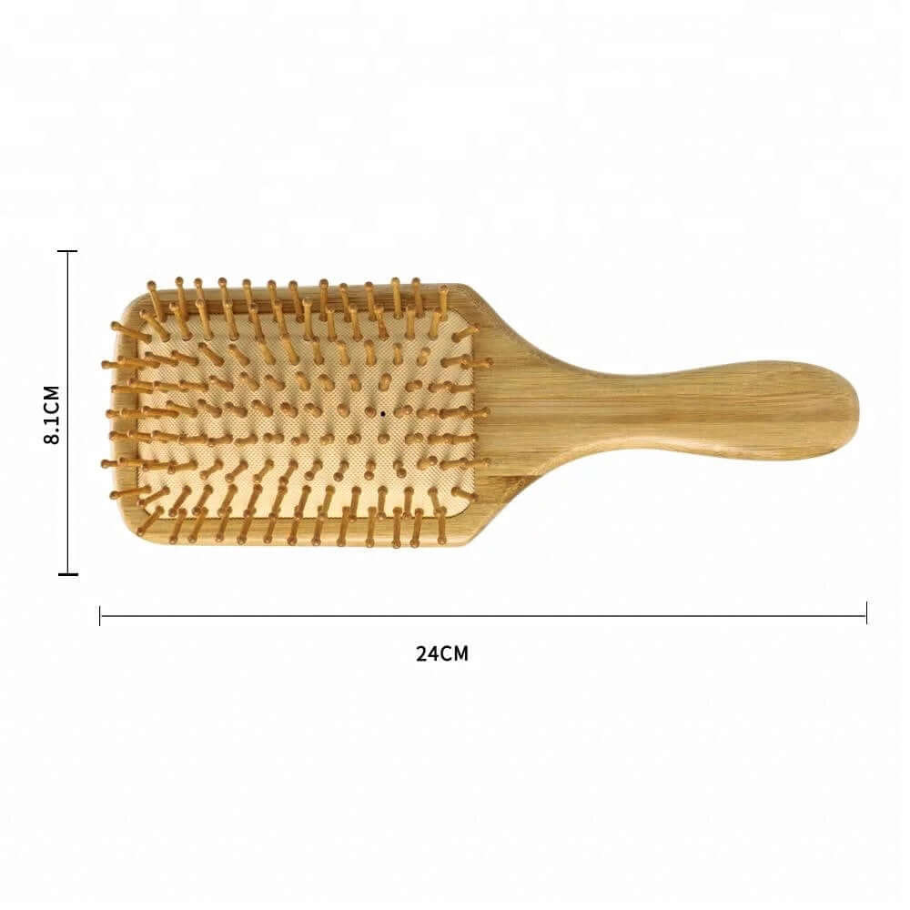 Natural bamboo hair brush with large bristles, 24cm length, eco-friendly and plastic-free detangling solution.
