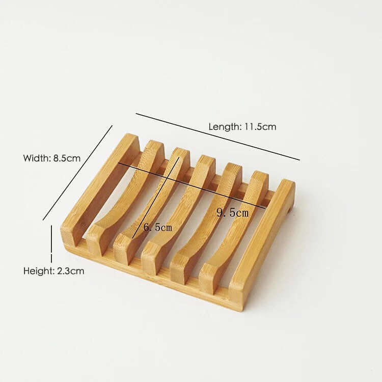 Natural bamboo soap dish dimensions, eco-friendly biodegradable soap tray for sustainable living.