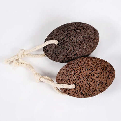 Natural lava stone pumice foot scrubber set with hang strings for easy storage.