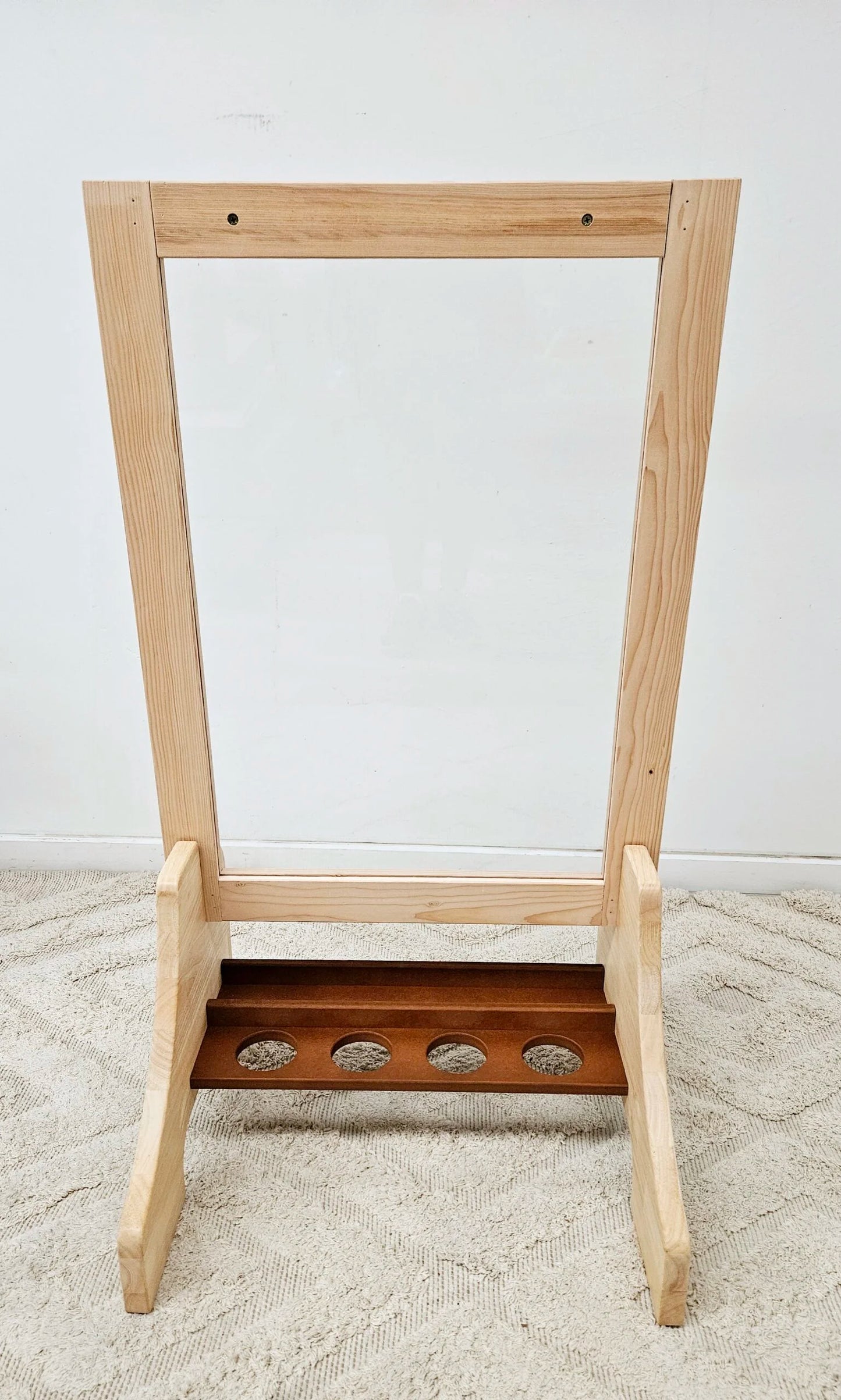 Toddler Perspex Easel made of premium Australian timber with easy-clean panels, ideal for kids' creative art activities.