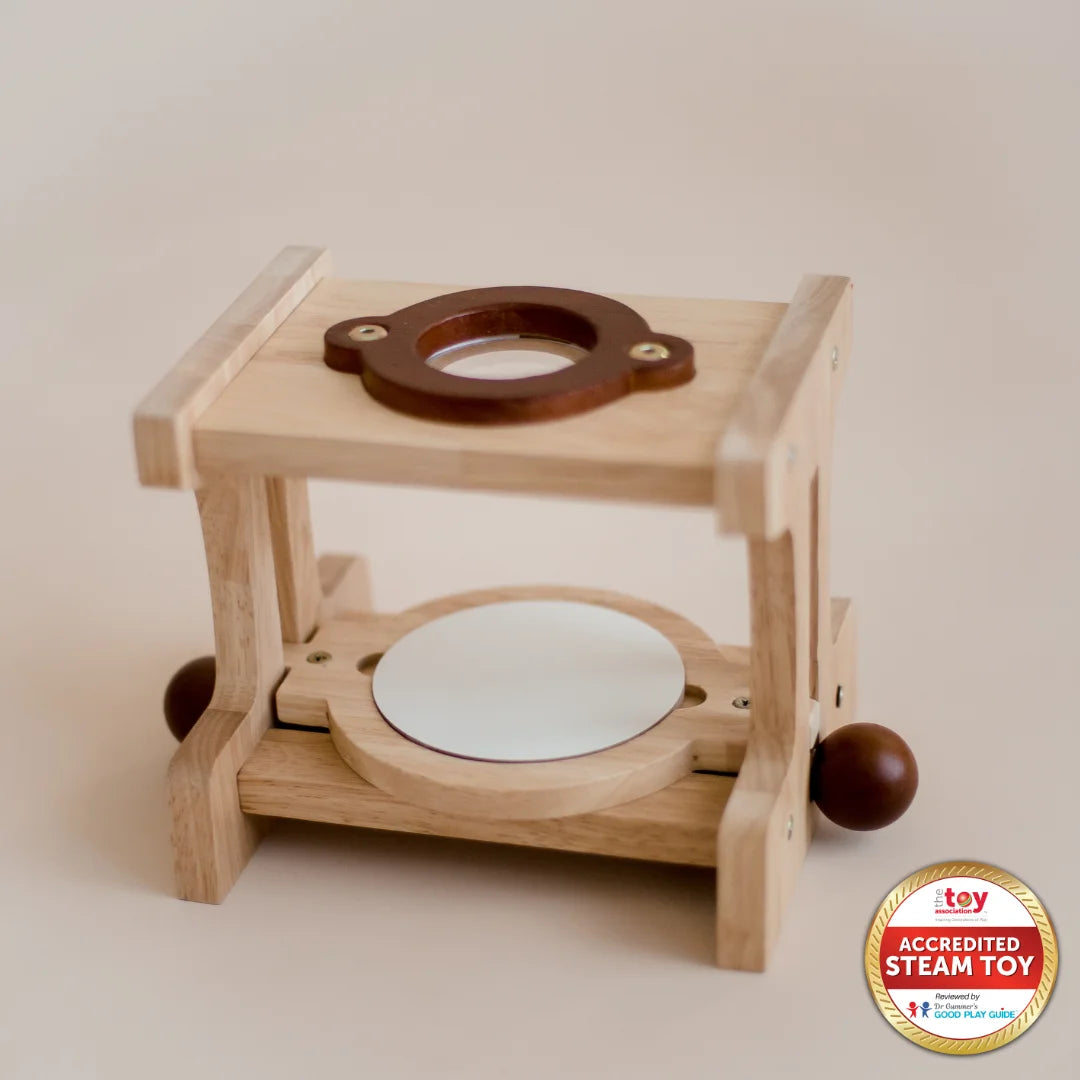 Wooden microscope educational toy for kids, promoting scientific exploration and eco-friendly learning.