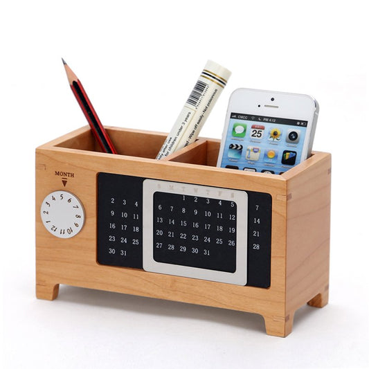 🗓️ Wood Perpetual Calendar Storage Box | Maple Wood Organizer with Built-In Calendar