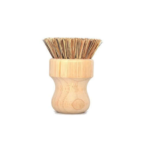 Bamboo pot scrubber brush with natural bristles for eco-friendly cleaning and tough stain removal.