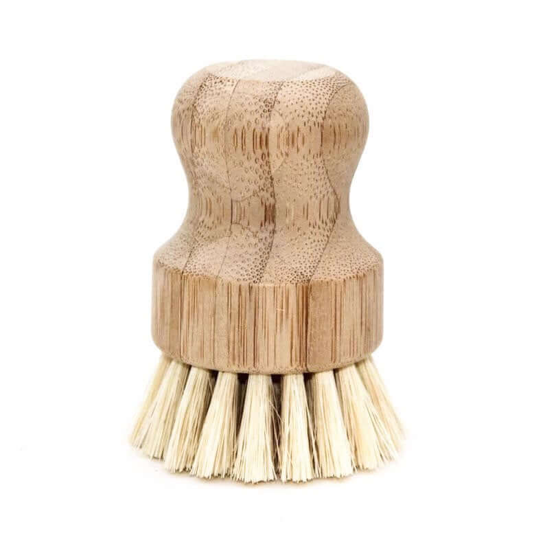Eco-friendly bamboo pot scrubber with ergonomic handle and natural bristles for effective cleaning.