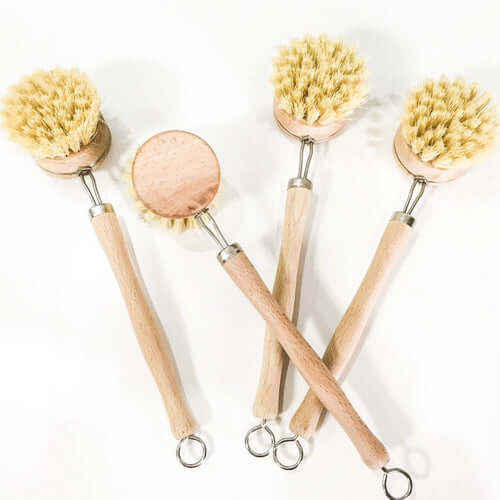 Set of bamboo sisal dish brushes for an eco-friendly and stylish zero waste kitchen.