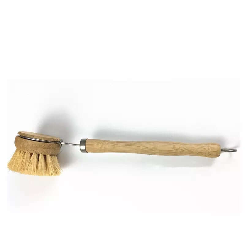 Bamboo sisal dish brush with replaceable bristles for a zero waste kitchen.