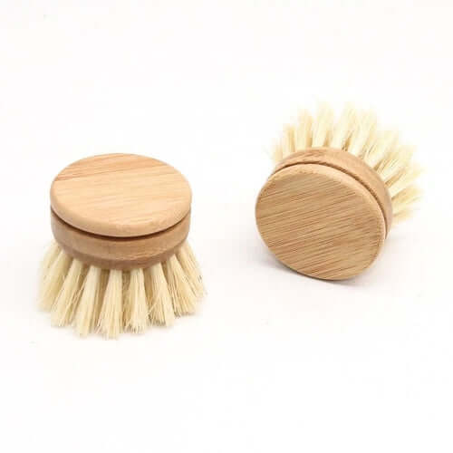 Bamboo sisal dish brush with natural bristles, eco-friendly and zero waste kitchen solution.