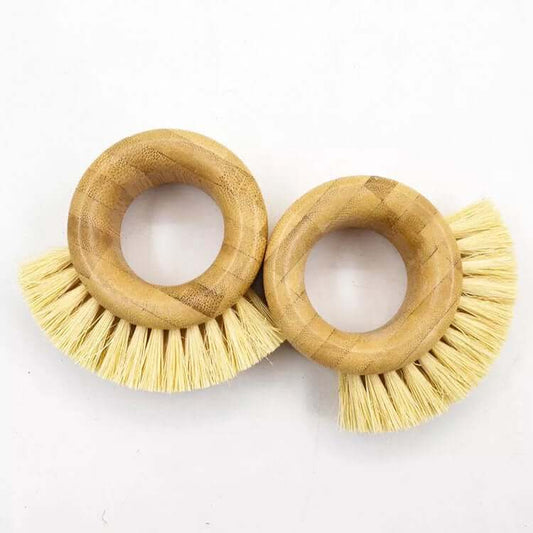 Bamboo sisal kitchen ring brushes for sustainable vegetable cleaning, eco-friendly and compostable.