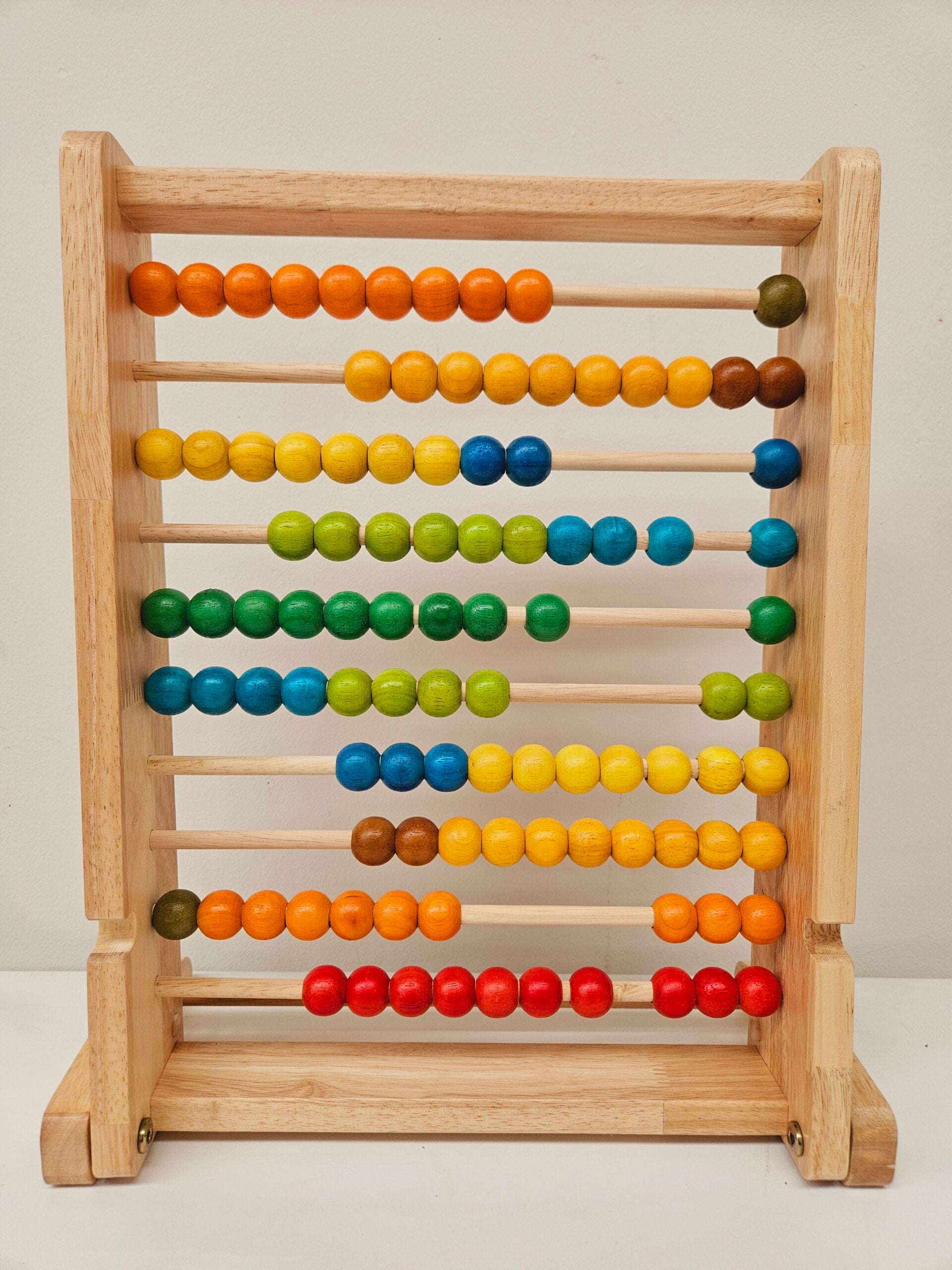Vibrant wooden bead counting abacus for toddlers, teaching math skills through interactive play.