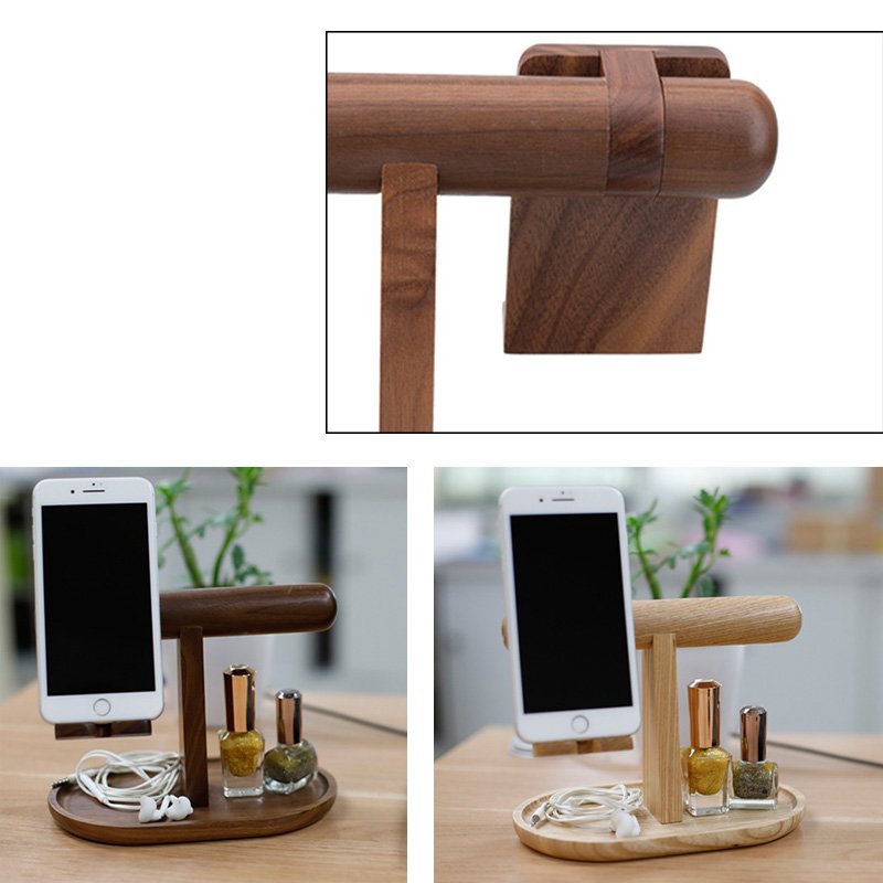 🌿 Wood Organizer for Phone, Watch & Jewelry  Handcrafted Elegance | 100% Maple Wood | Walnut or Ash Finish
