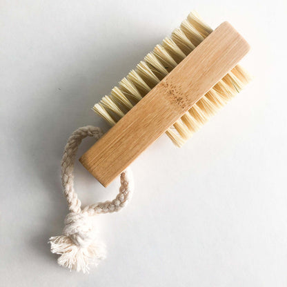 Double sided bamboo sisal nail brush, eco-friendly, plastic-free for clean, zero waste nail care.