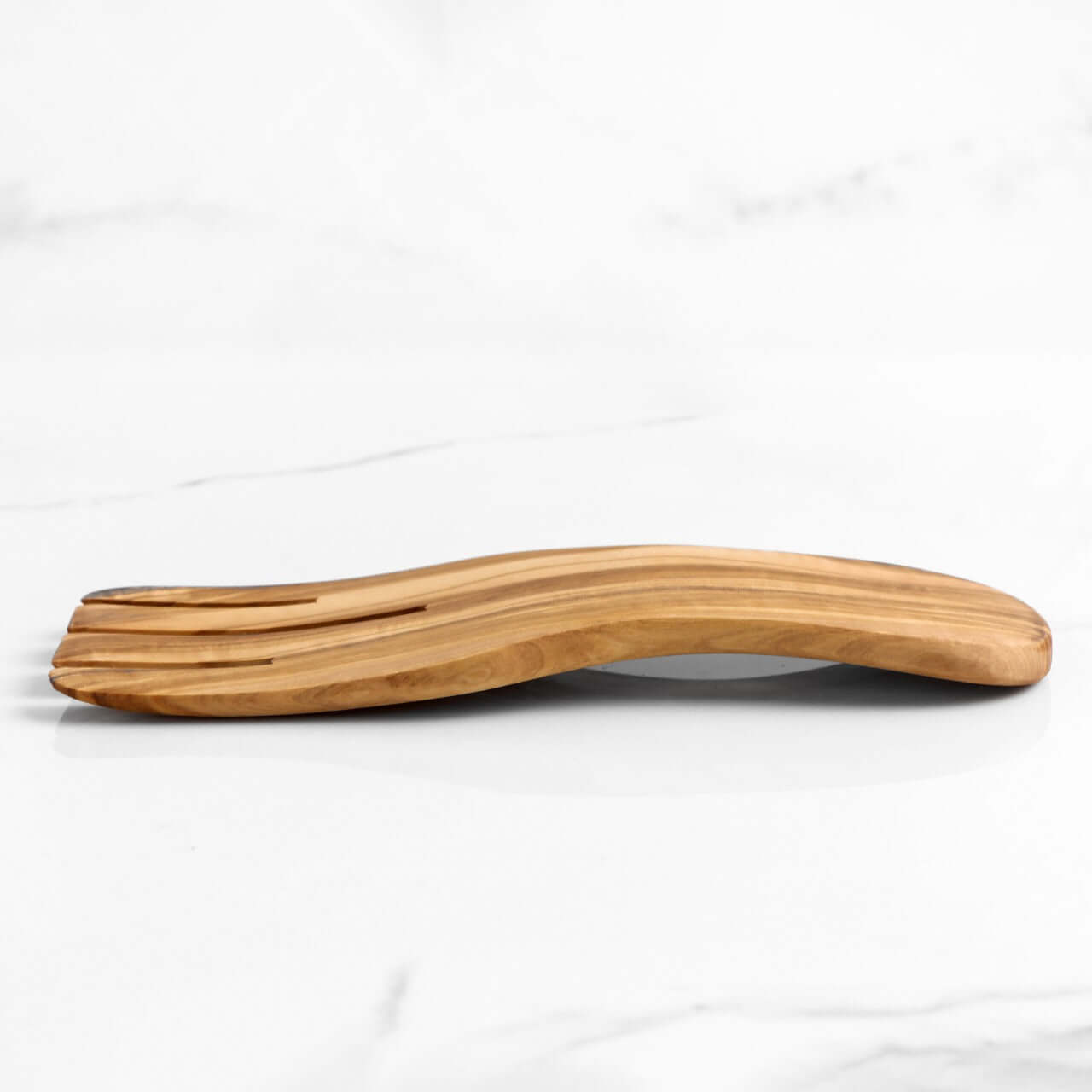 Handmade olive wood salad hands serving set, perfect for eco-friendly entertaining and salad mixing.