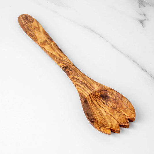 Handmade olive wood salad spork, 11.8 inches, eco-friendly and stylish kitchen utensil.